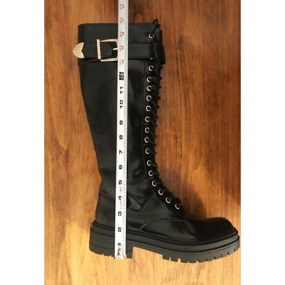 GIANNI BINI Skyscraper Lace Up Lug Sole Platform Tall Boot Patent Leather Size 7 - Picture 12 of 12